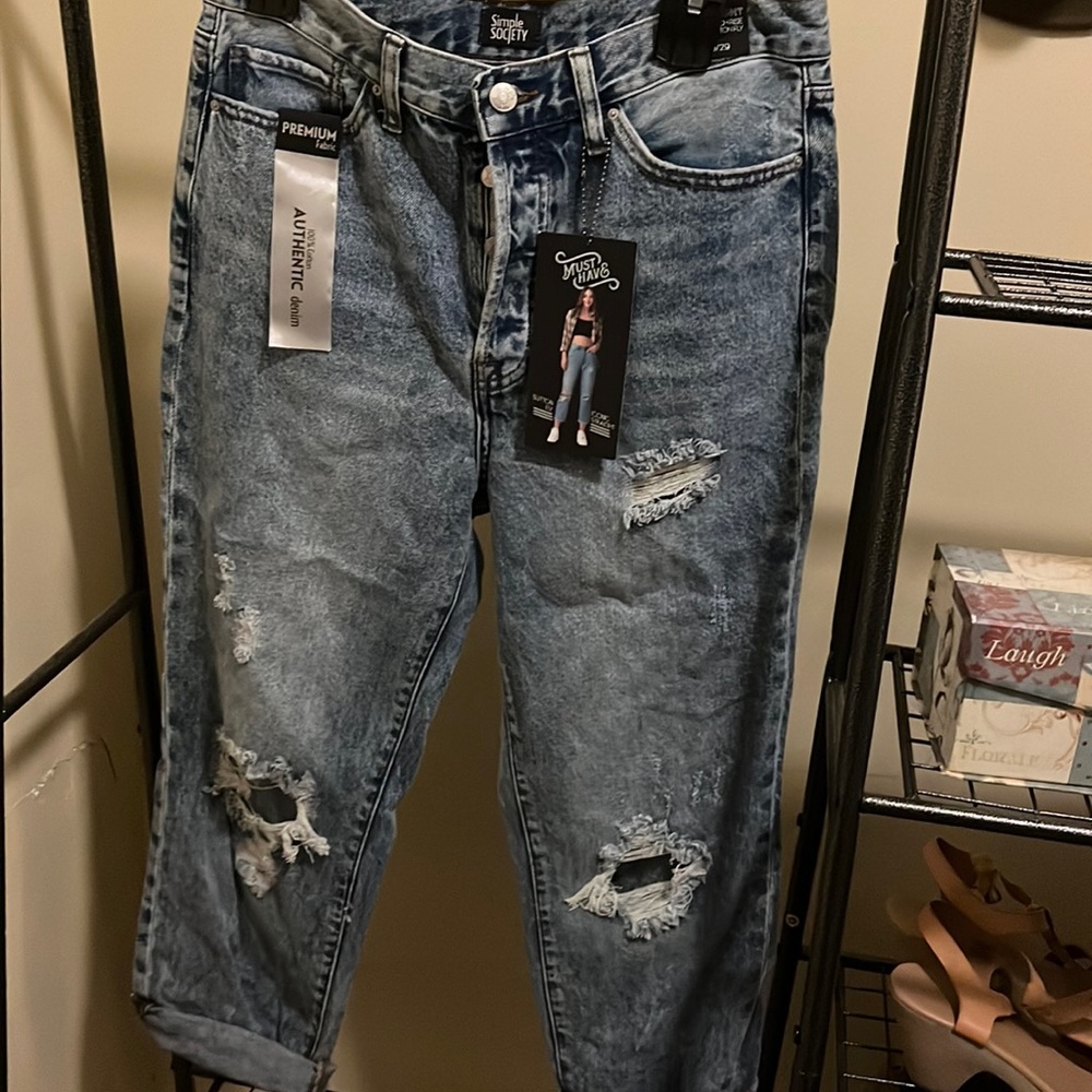 Simple Society high rise button fly jeans (distressed)